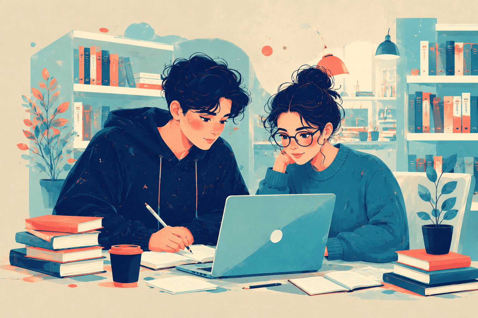 due studenti studiano assieme per un esame imminente