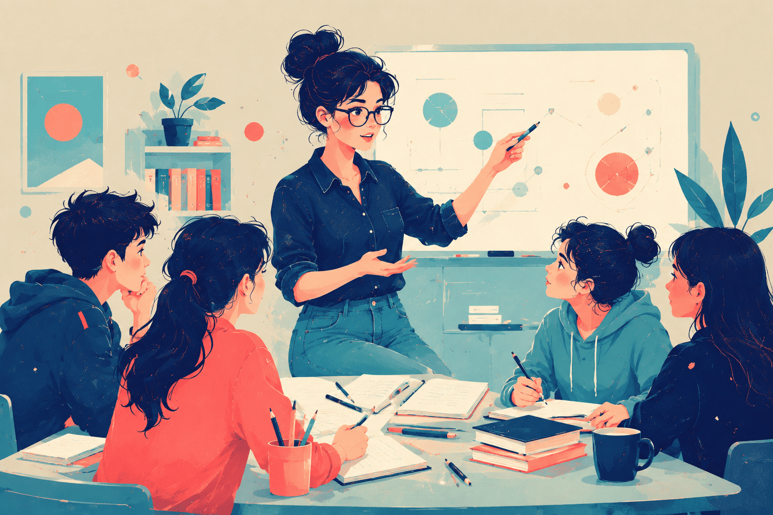 insegnante tiene una lezione in aula con i suoi alunni