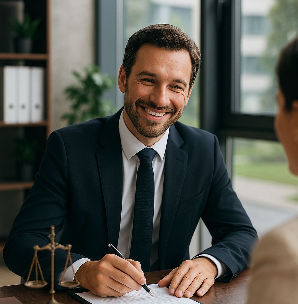 Avvocato intento ad effettuare consulenza presso un proprio cliente